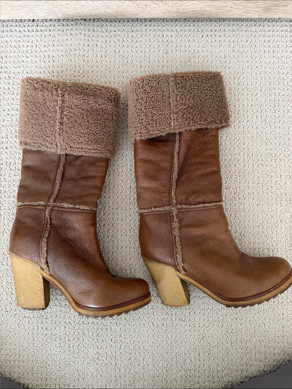 PRADA Classic Tall Brown Shearling-Lined Women’s Boots, Western Boho, Country - Picture 7 of 9